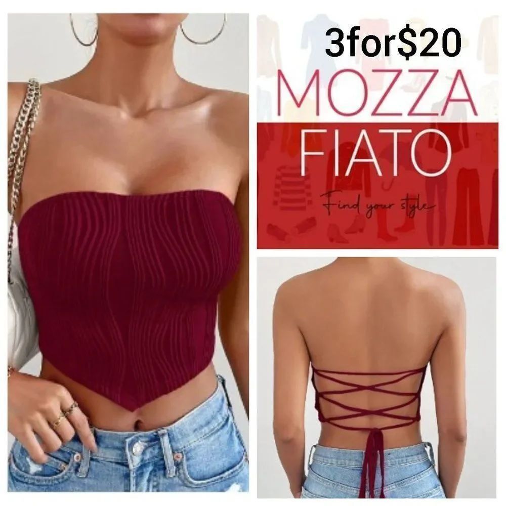 3FOR$20 NWT SHEIN Privé Solid Bandana Hem Lace Up Backless Tube Top